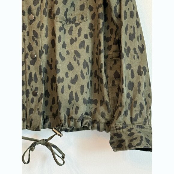 Rails Collin Leopard Print Utility Military Jacket Sz Medium Linen Blend Safari - Picture 3 of 9